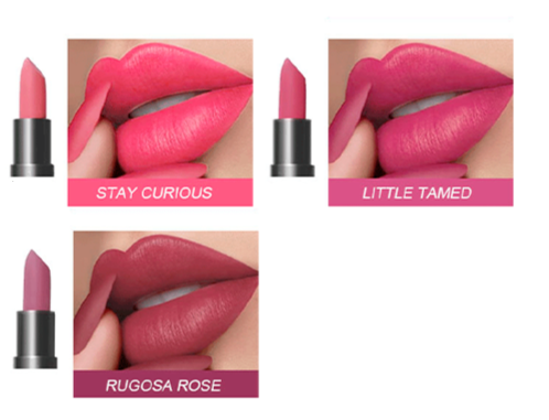 Lipstick shades #04, #05, and #06 on lips with product names below.